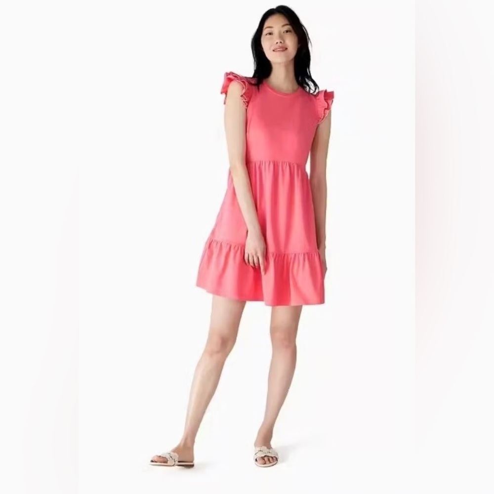 KATE SPADE trapeze 100% cotton Pink Ruffle Sleeve women’s Dress